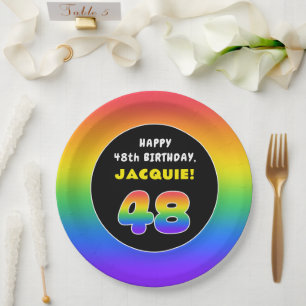 Assiettes En Carton 48e anniversaire : Arc-en-ciel coloré # 48, Nom pe