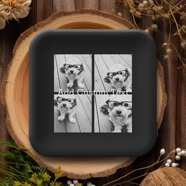 Assiettes En Carton 4 Collage de photos - vous pouvez changer la coule (Personalized party plates with a photo collage and text)