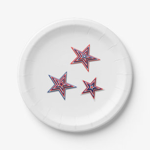 Assiettes En Carton 4 juillet 3D Stars Blanc