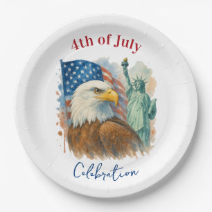 Assiettes En Carton 4 juillet aquarelle Fête patriotique de l'aigle