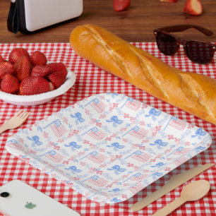 Assiettes En Carton 4 juillet aquarelle patriotique personnalisée