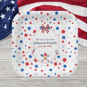 Assiettes En Carton 4 juillet BBQ Rouge Blanc Bleu Étoiles Patriotique