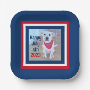 Assiettes En Carton 4 juillet Bleu rouge Bleu rayé Photo de mignon chi