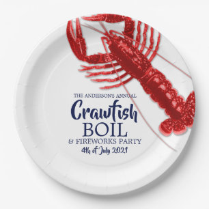 Assiettes En Carton  4 juillet Crawfish Boire été fête blanche
