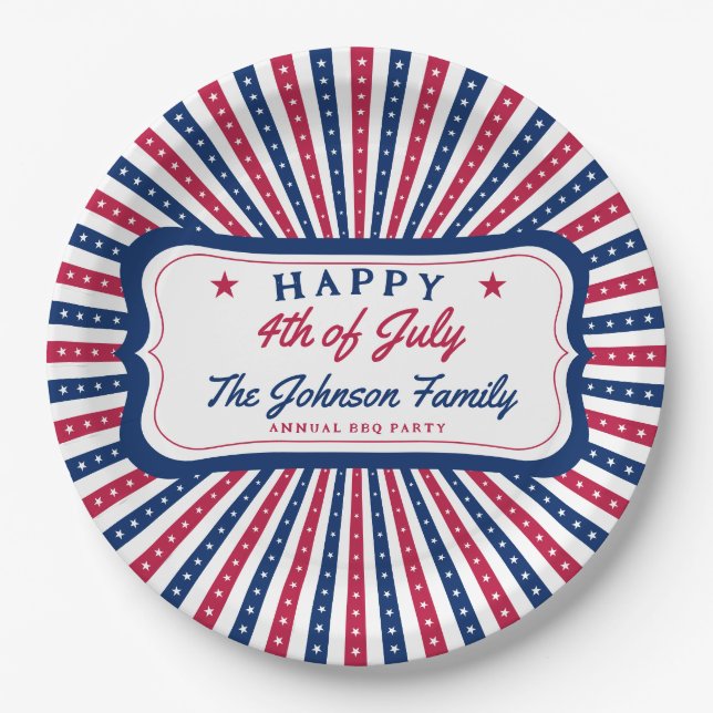 Assiettes En Carton 4 juillet Custom American Family Summer BBQ Party (Devant)