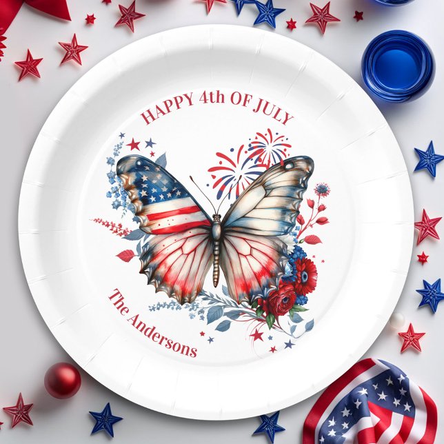 Assiettes En Carton 4 juillet Fête de l'Indépendance patriotique Nom d (4th of July Patriotic Independence Day Family Name Paper Plates)