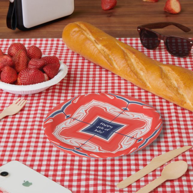 Assiettes En Carton 4 juillet Kaleidoscope Rouge Blanc Bleu (Pique-nique)