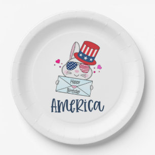 Assiettes En Carton 4 juillet lapin avec les Etats-Unis Drapeau lunett