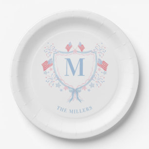 Assiettes En Carton 4 juillet Monogramme rouge, blanc et bleu