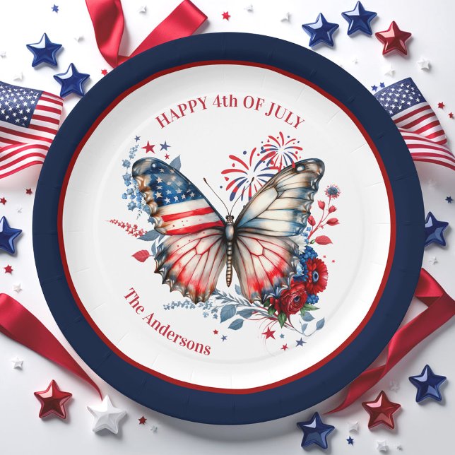 Assiettes En Carton 4 juillet Nom du jour de l'indépendance patriotiqu (4th of July Patriotic Independence Day Name Paper Plates)