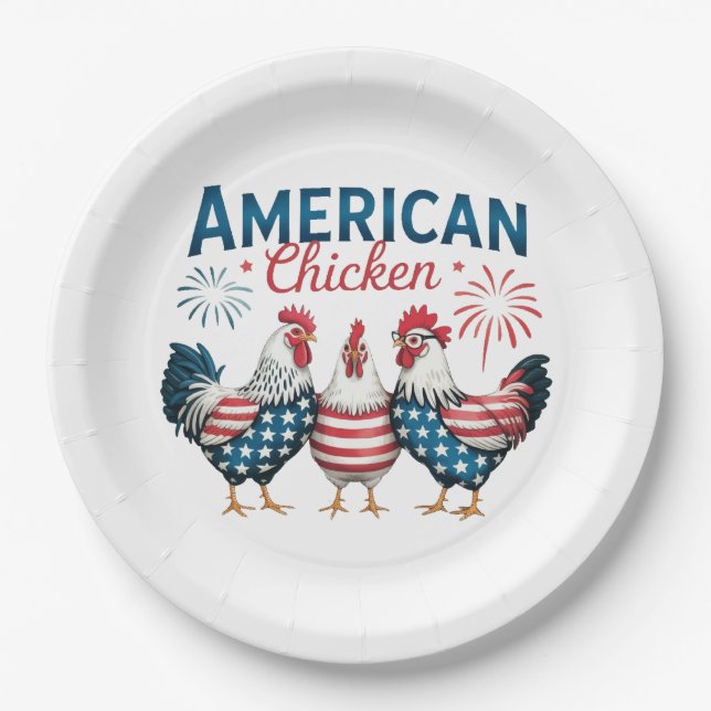 Assiettes En Carton 4 juillet Patriotique American Chicken-62987 (Devant)