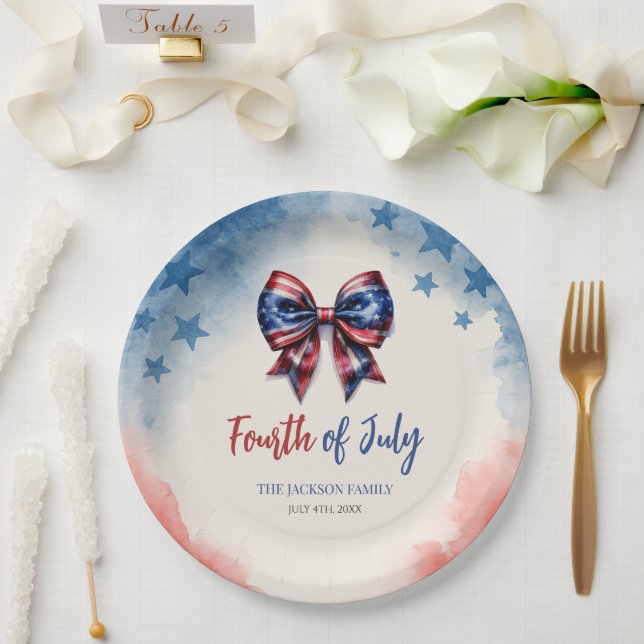 Assiettes En Carton 4 juillet Patriotique Bow BBQ (Mariage)