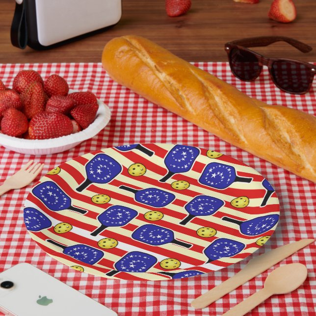 Assiettes En Carton 4 juillet Pickleball Rouge Blanc Bleu Jaune Ballon (Pique-nique)