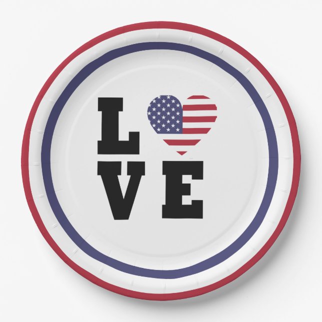 Assiettes En Carton 4 juillet Pique-nique, Red Blue White Patriotic Pa (Devant)