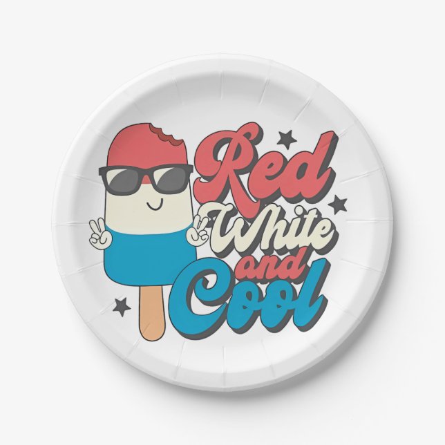 Assiettes En Carton 4 juillet Popsicles Rouge Blanc Et Cool (Devant)