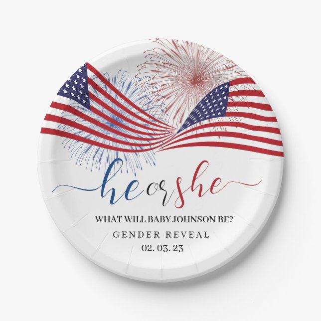 Assiettes En Carton 4 juillet Révélation de genre. (Devant)