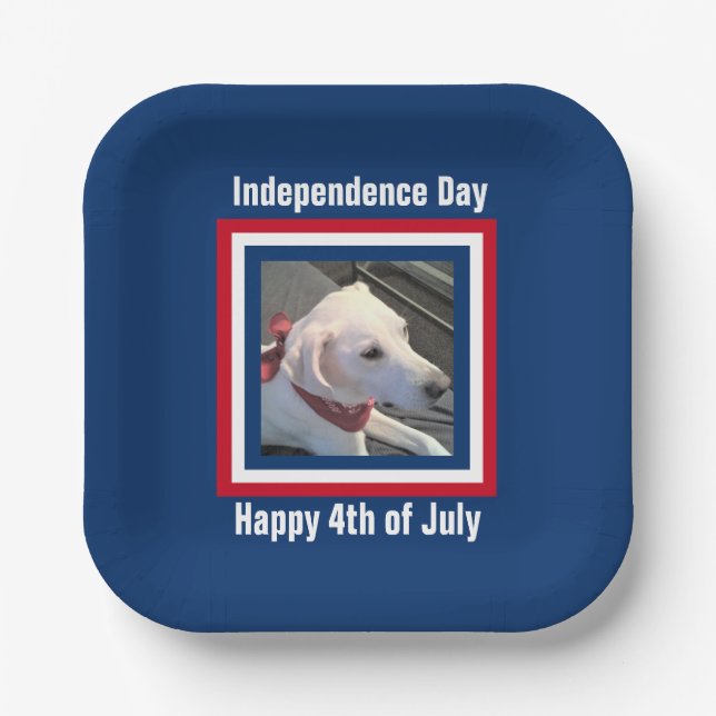 Assiettes En Carton 4 juillet Rouge, Blanc, Bleu mou chien portant l'é (Recto)