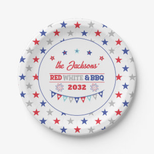 Assiettes En Carton 4 juillet Rouge blanc et BBQ nom de famille patrio