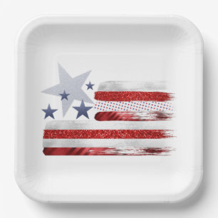 Assiettes En Carton 4 juillet, rouge, blanc, plaque de papier carré bl