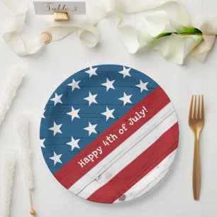 Assiettes En Carton 4 juillet USA Drapeau en bois rustique étoiles ray