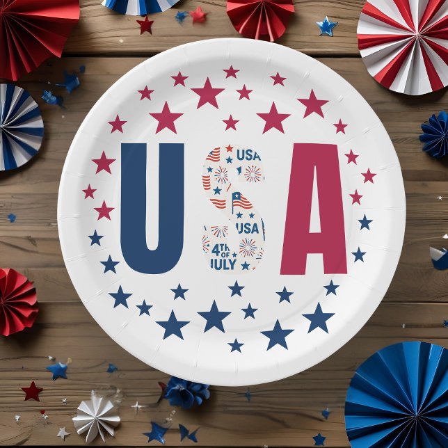 Assiettes En Carton 4 juillet USA Plaque papier avec étoiles (Créateur téléchargé)