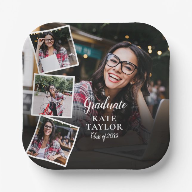 Assiettes En Carton 4 Photo Collage Moderne Graduation Party (Recto)