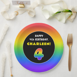Assiettes En Carton 4e anniversaire : Arc-en-ciel coloré # 4, Nom pers