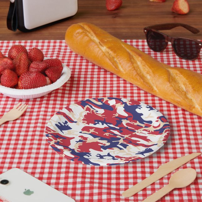 Assiettes En Carton 4th of July, Independence day, Camouflage Beige (Pique-nique)