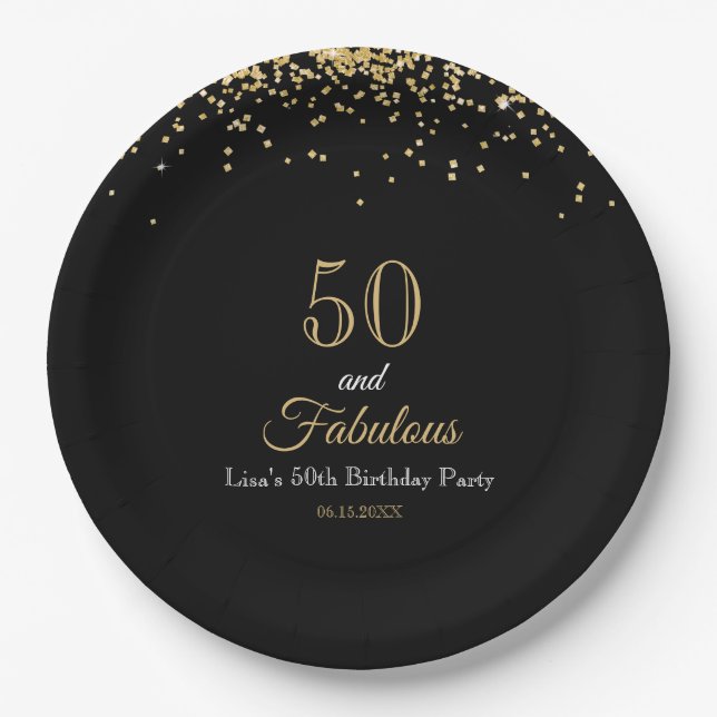 Assiettes En Carton 50 and Fabulous Gold Glitter and Black Birthday (Devant)