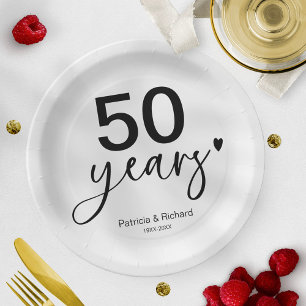 Assiettes En Carton 50 Ans Anniversaire De Mariage Noir Et Blanc 