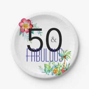 Assiettes En Carton 50 et cinquantième fête d'anniversaire tropicale