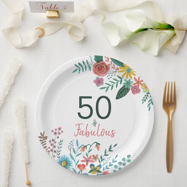 Assiettes En Carton 50 et fabuleuse élégante aquarelle florale (Mariage)