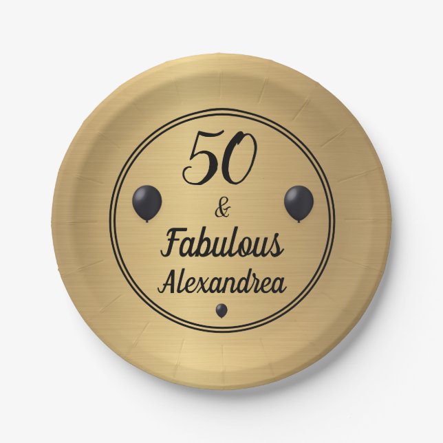 Assiettes En Carton 50 et fabuleux 50e anniversaire Gold Black (Devant)