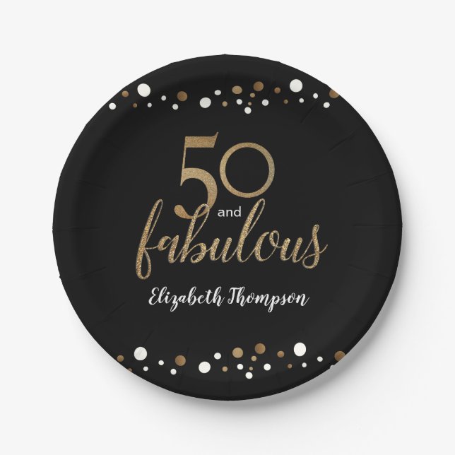 Assiettes En Carton 50 et fabuleux 50e anniversaire or (Devant)