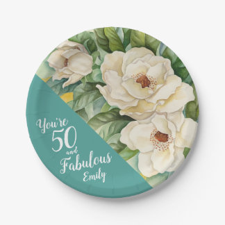 Assiettes En Carton 50 Et fabuleux 50e anniversaire Turquoise Nom flor
