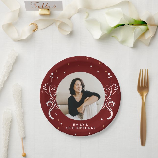Assiettes En Carton 50 et fabuleux Foliage Rouge 50e anniversaire Phot (Mariage)