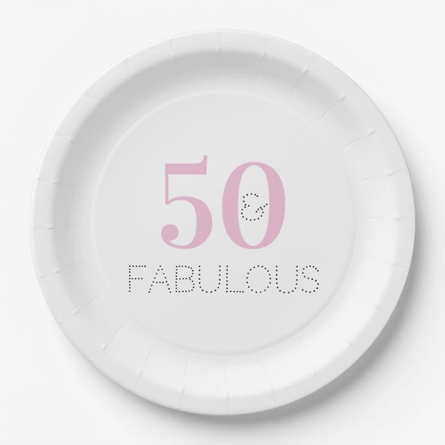Assiettes En Carton 50 et fabuleux | Typographie moderne Anniversaire  (Devant)