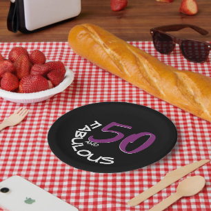 Assiettes En Carton 50 et fabuleux violet typographie blanche Annivers