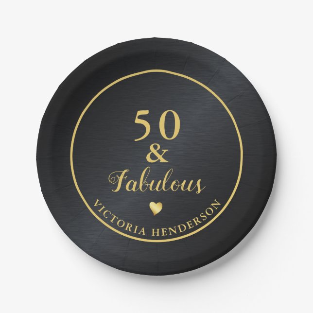 Assiettes En Carton 50 et Fabulous Black and Gold Birthday (Devant)