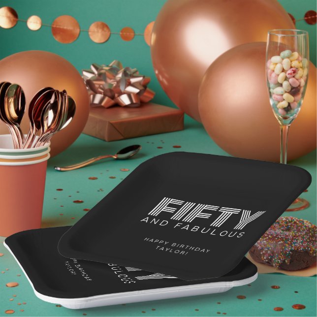 Assiettes En Carton 50 et Fabulous Moderne Noir Blanc fête d'anniversa (Multi)