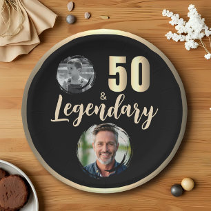 Assiettes En Carton 50 et légendaire 2 photos 50e anniversaire Or