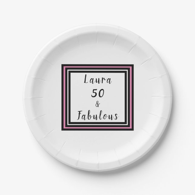 Assiettes En Carton 50 & Fabuleuse typographie rose noir (Devant)