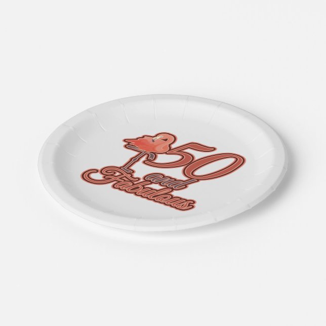 Assiettes En Carton 50 & Fabuleux 50e anniversaire Flamant rose Theme  (Angle)