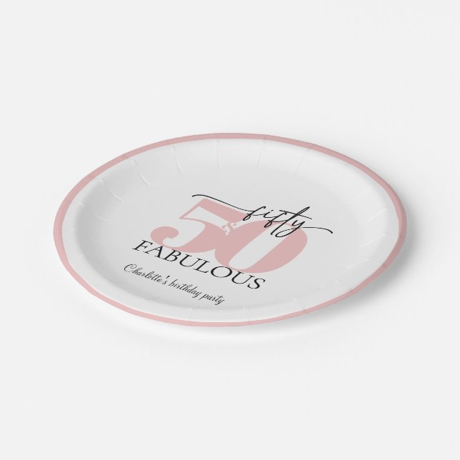 Assiettes En Carton "50 & Fabuleux" Anniversaire rose et noir (Angle)