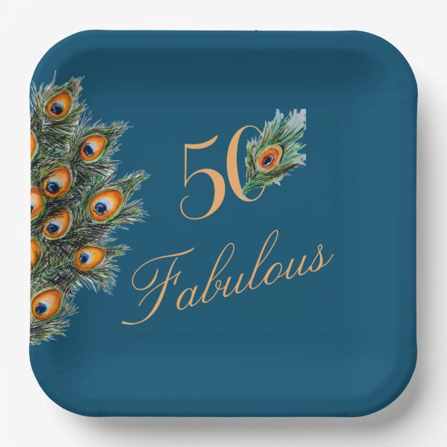Assiettes En Carton 50 & Fabuleux Elegant Peacock Feathers Anniversair (Recto)