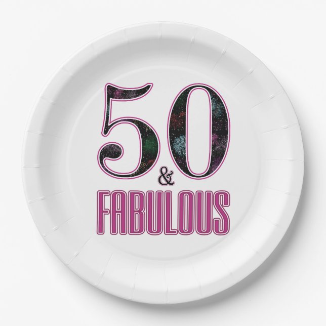 Assiettes En Carton 50 & Fabulous Pink Black Typographie 50e anniversa (Devant)