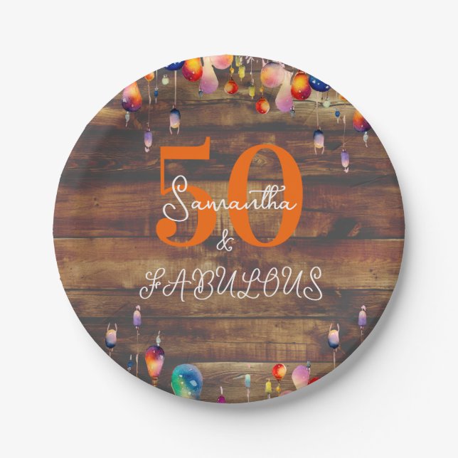 Assiettes En Carton 50e anniversaire 50 et Fabulous Rustic Lights Part (Devant)