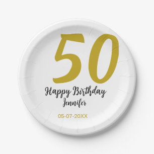 Assiettes En Carton 50e anniversaire ajouter nom date année noire modè