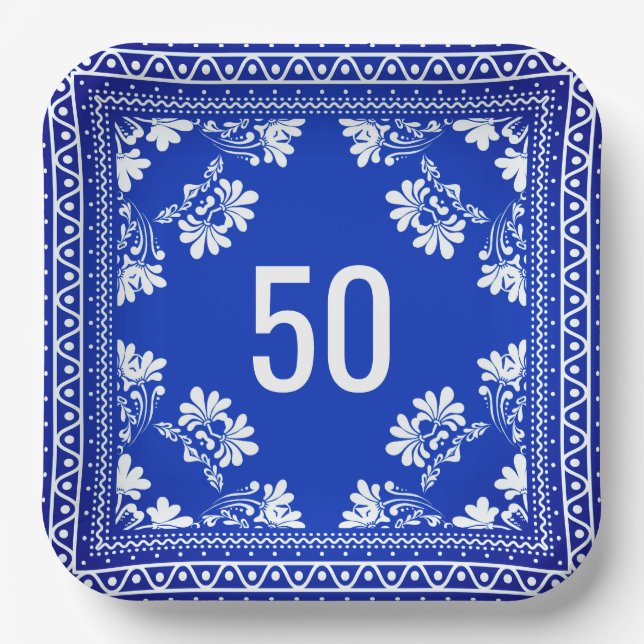 Assiettes En Carton 50e anniversaire Bandana bleue (Recto)