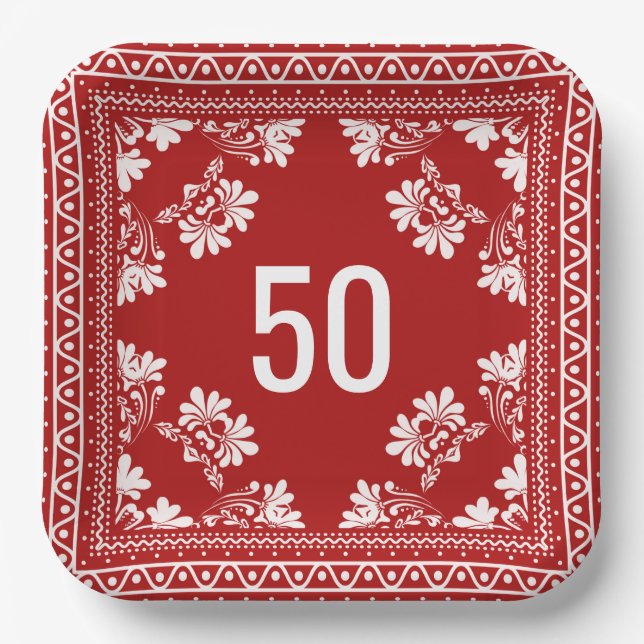 Assiettes En Carton 50e anniversaire Bandana rouge (Recto)